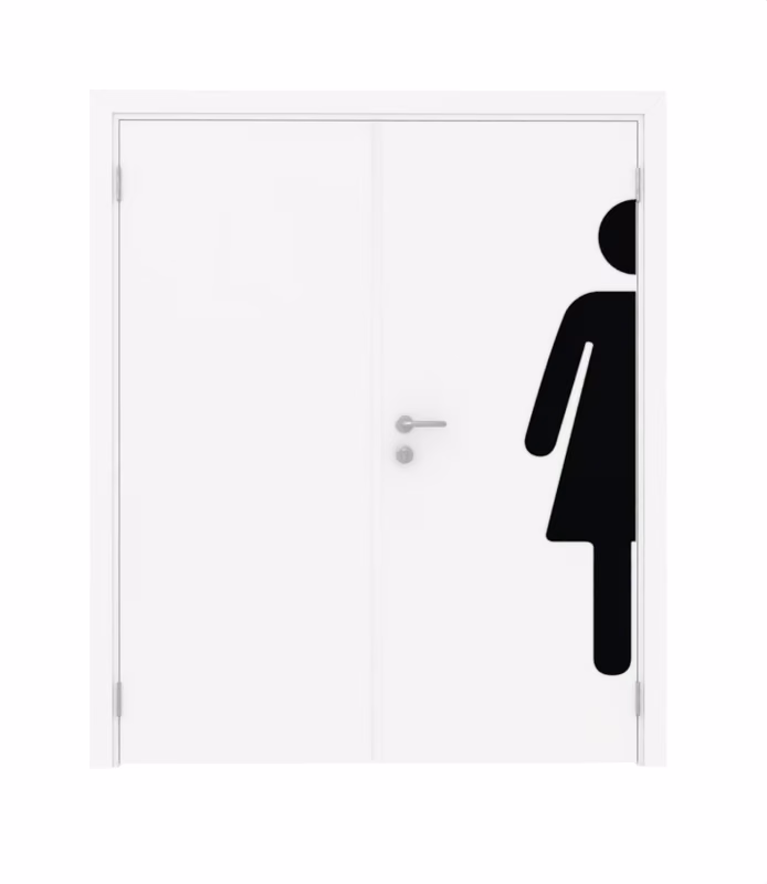 Дверь деревянная в пластике CPL двустворчатая Белый с наклейкой WOMAN